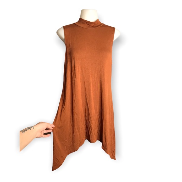 LOGO Layers | Rust Orange / Brown Mock Neck Sleeveless Tunic Asymmetrical Fit